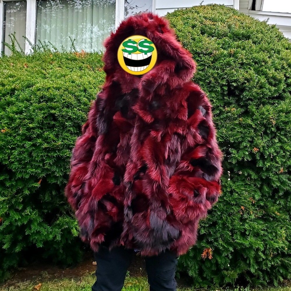 Red Maroon Burgundy Real Fox Fur Coat